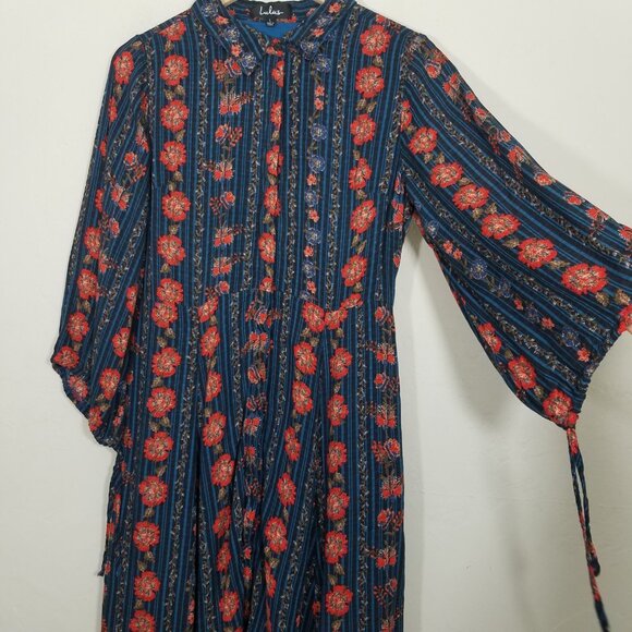 Lulus Floral Striped Button Front Maxi Dress with Pockets Size L - Picture 2 of 7